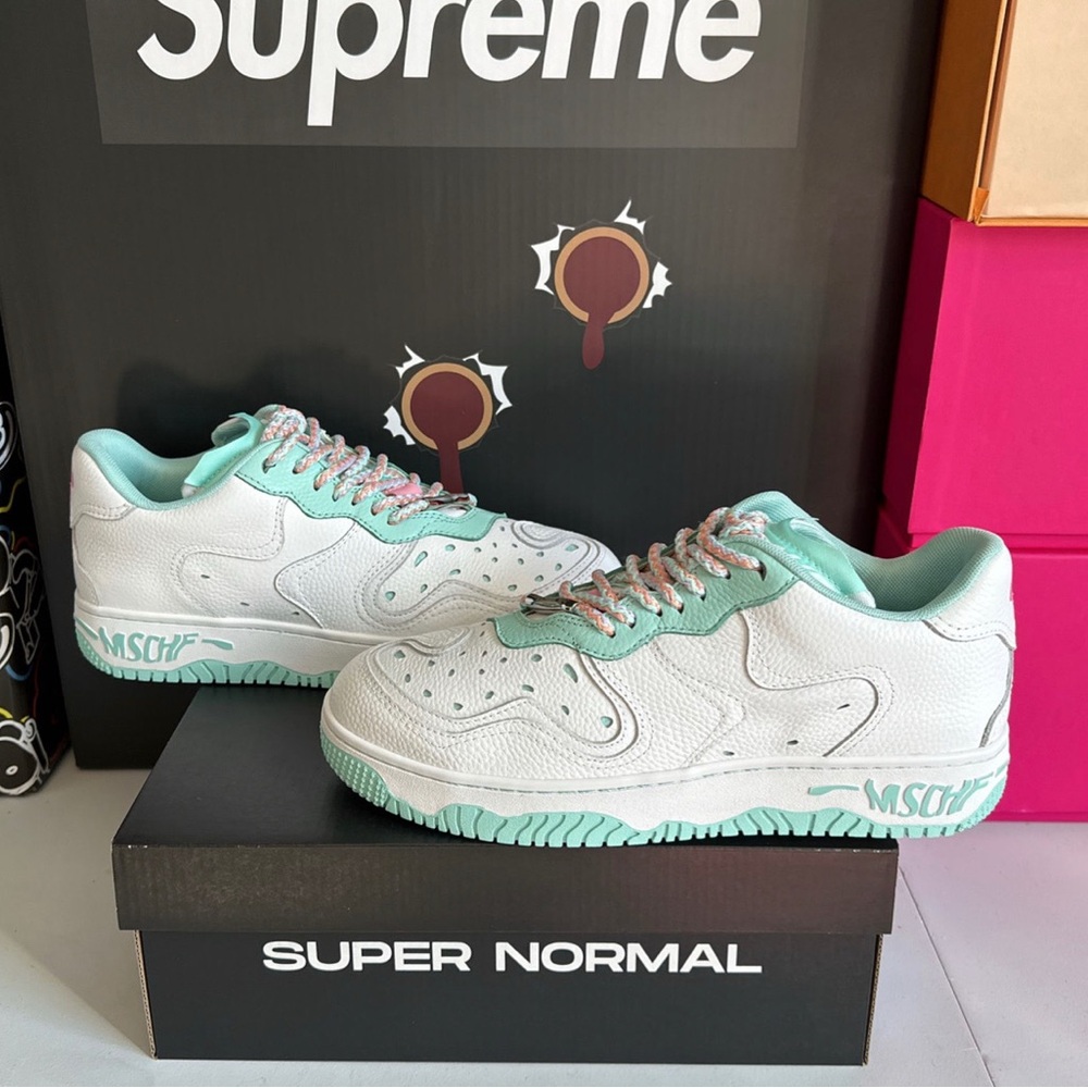 MSCHF Super Normal White and Mint Sneakers
